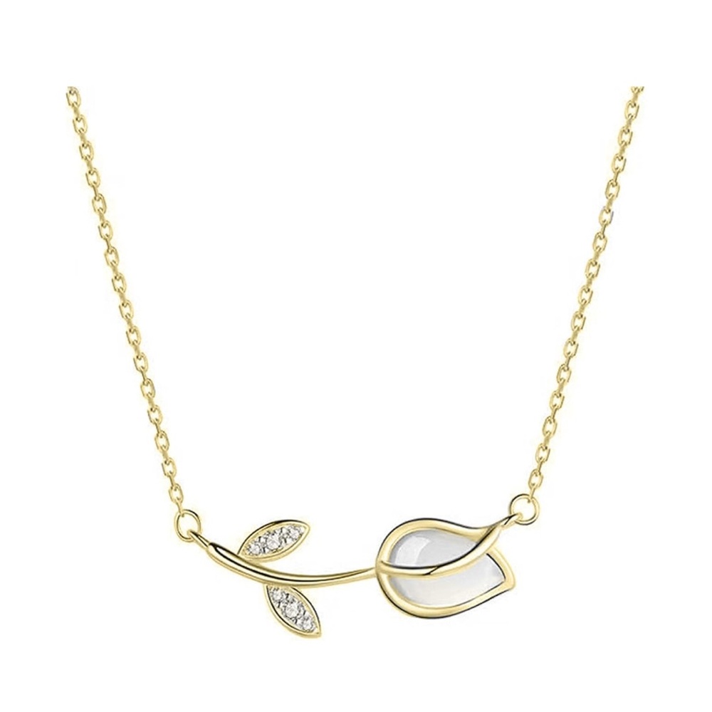 Elegant Gold and White Leaf Necklace